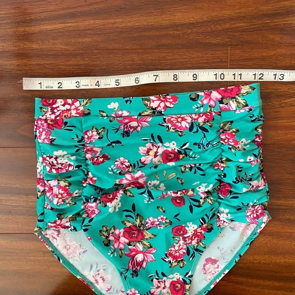 Coco Pear High waisted Teal and pink Floral Swim Bottoms size small - Picture 6 of 7